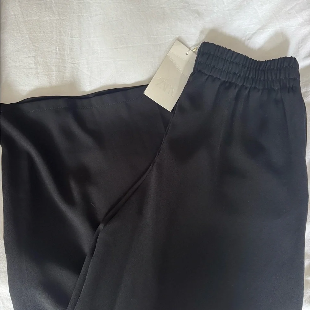 NWT Zara Black Crepe Wide-Leg Trousers - Picture 4 of 5